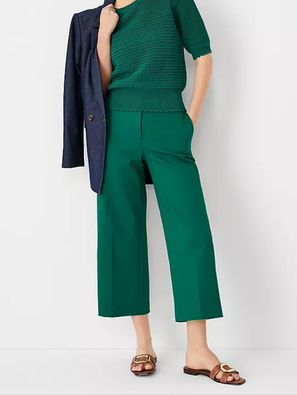 Ann Taylor Emerald Green Wide-Leg Cropped Pants